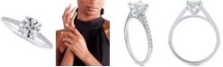 De Beers Forevermark Diamond Round-Cut Cathedral Solitaire Pav&eacute; Band Engagement Ring (1-1/6 ct. t.w.) in 14k White Gold